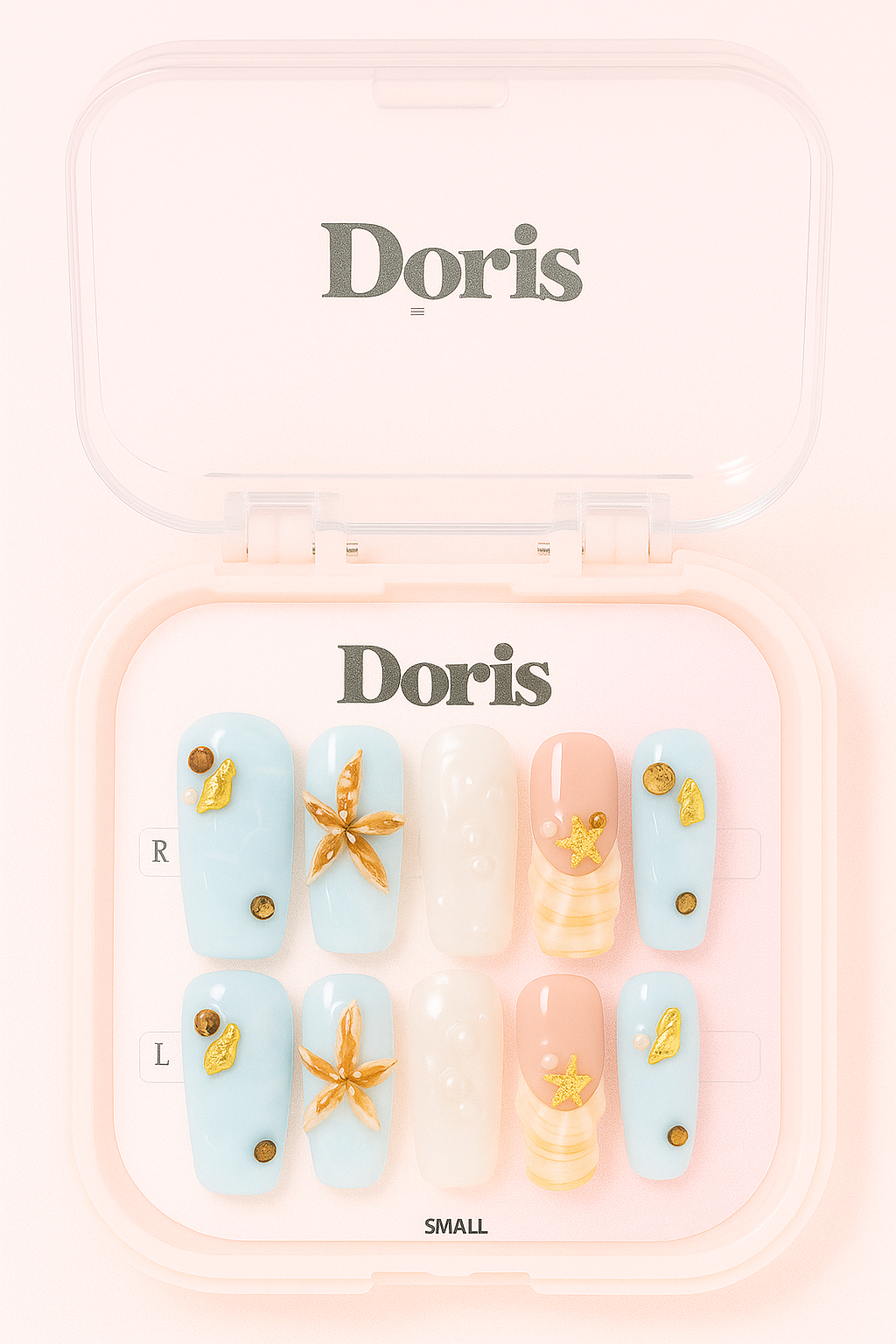Blue & Pink Nautical Press On Nails - Glossy Short Square False Nails Set - Doris Beauty