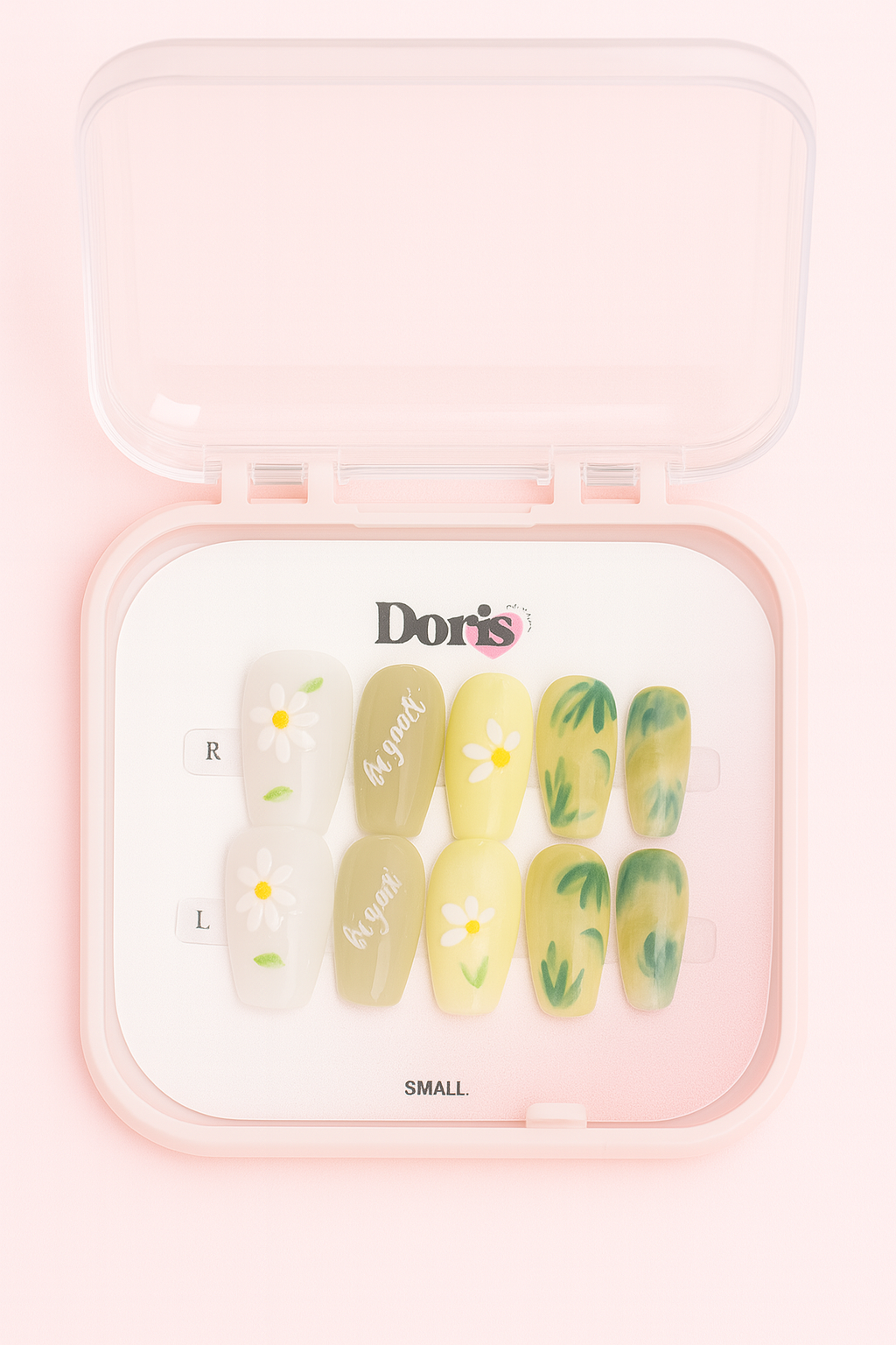 Spring Floral Press On Nails - Green Yellow Daisy Oval Short False Nails Set - Doris Beauty