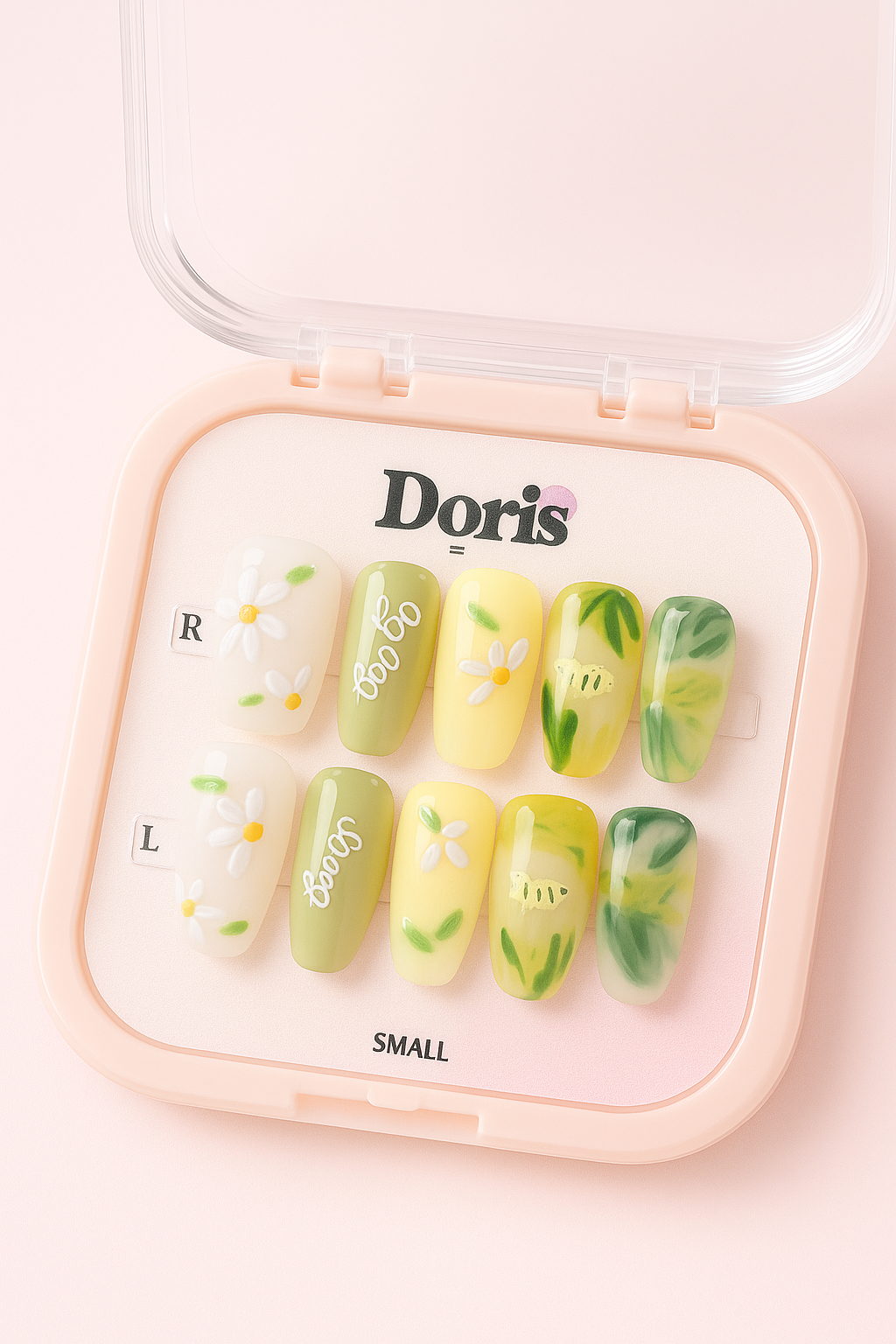 Spring Floral Press On Nails - Green Yellow Daisy Oval Short False Nails Set - Doris Beauty