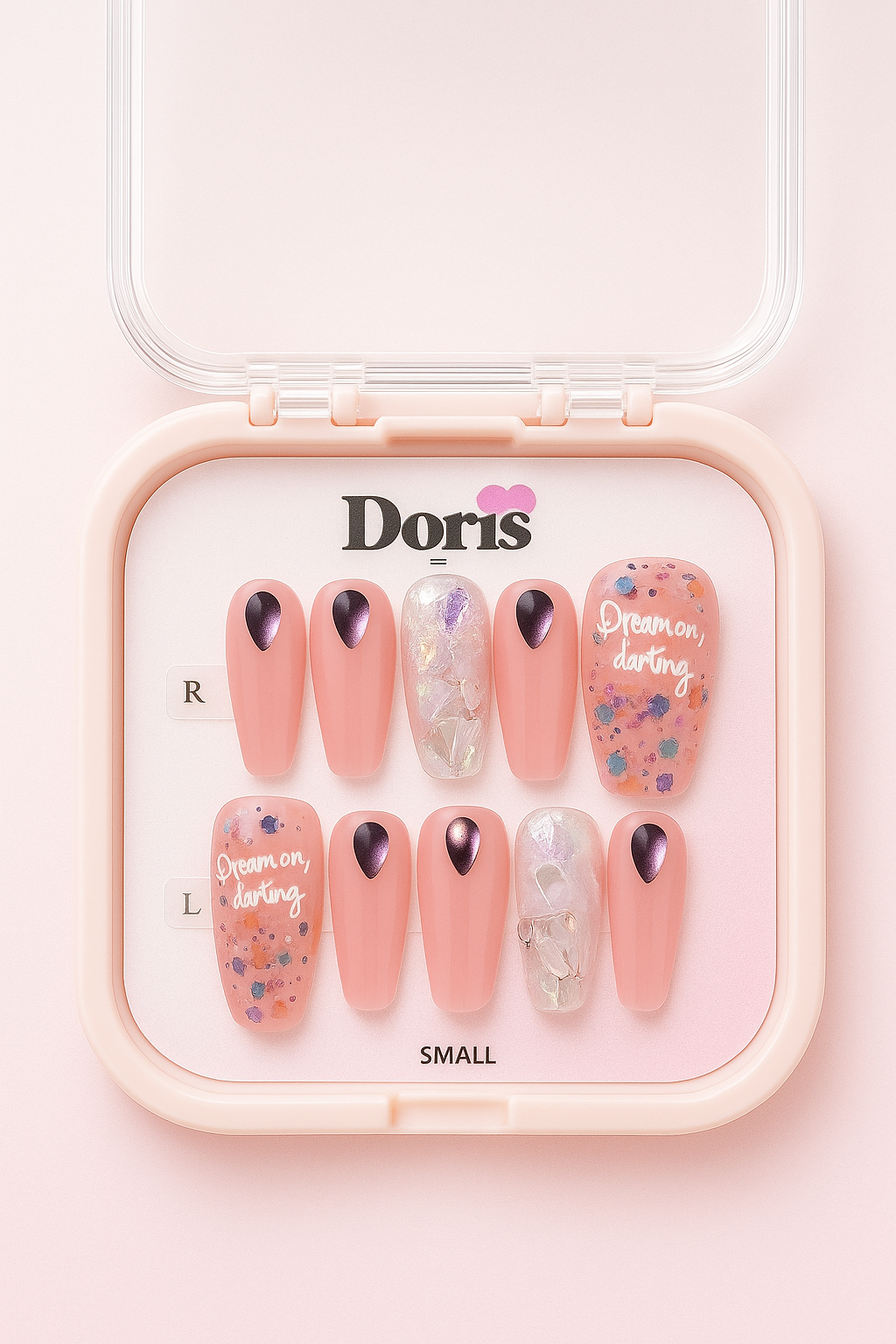 Inspirational Press On Nails - Peach Chrome Glitter Oval Medium False Nails Set - Doris Beauty