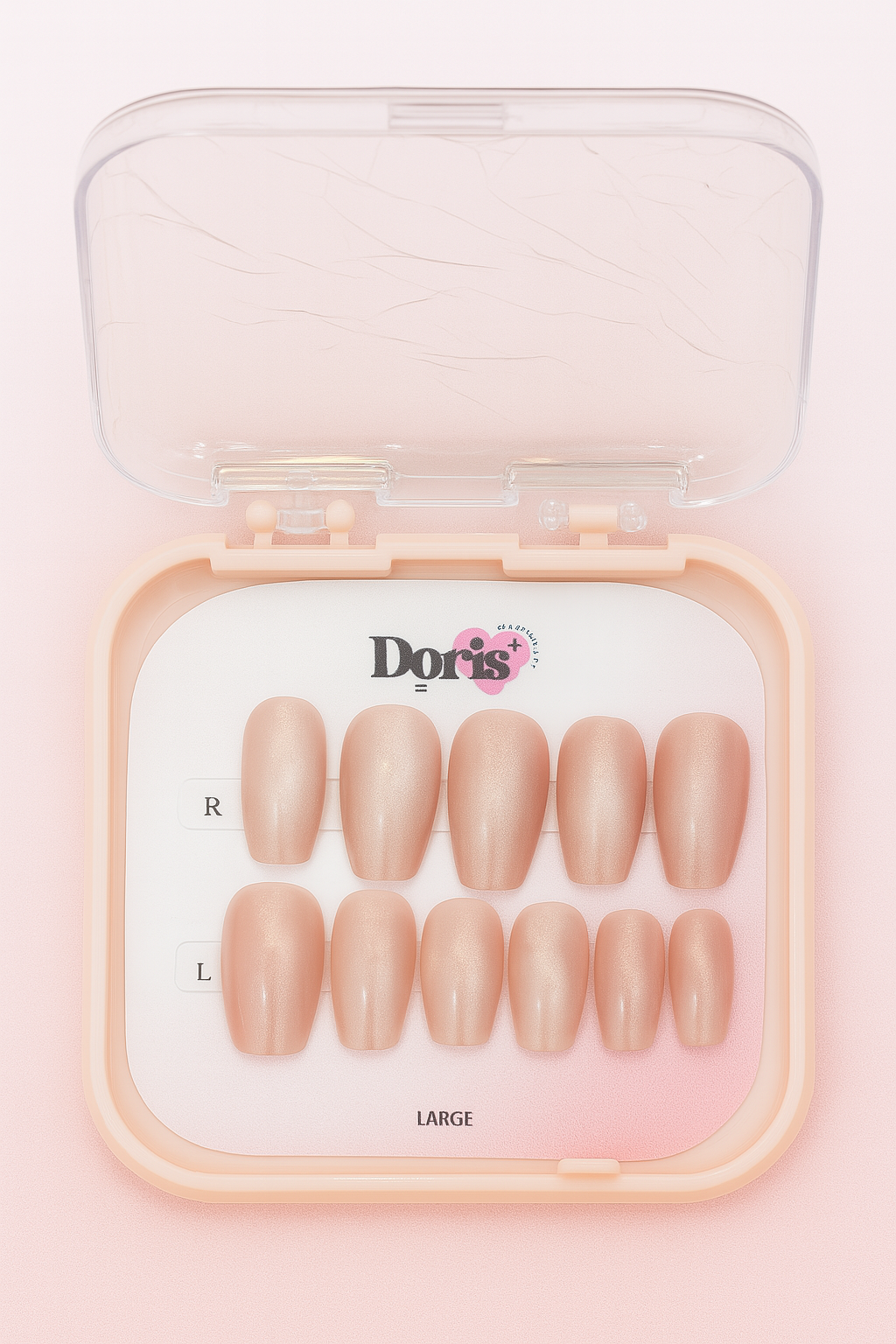 Nude Shimmer Press On Nails - Peachy Pink Glossy Coffin Medium Length False Nails Set - Doris Beauty