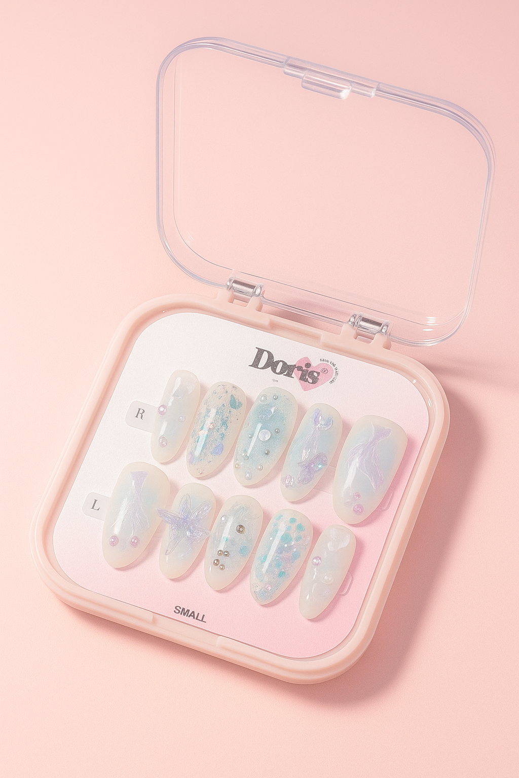 Cloud Nail Art Press On Nails - Blue White Marble Glitter Oval Medium False Nails Set - Doris Beauty