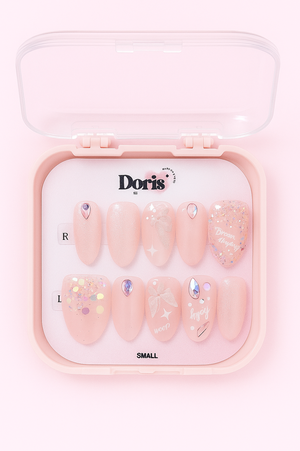 Holographic Press On Nails - Pink Glitter Crystal Oval Medium False Nails Set - Doris Beauty