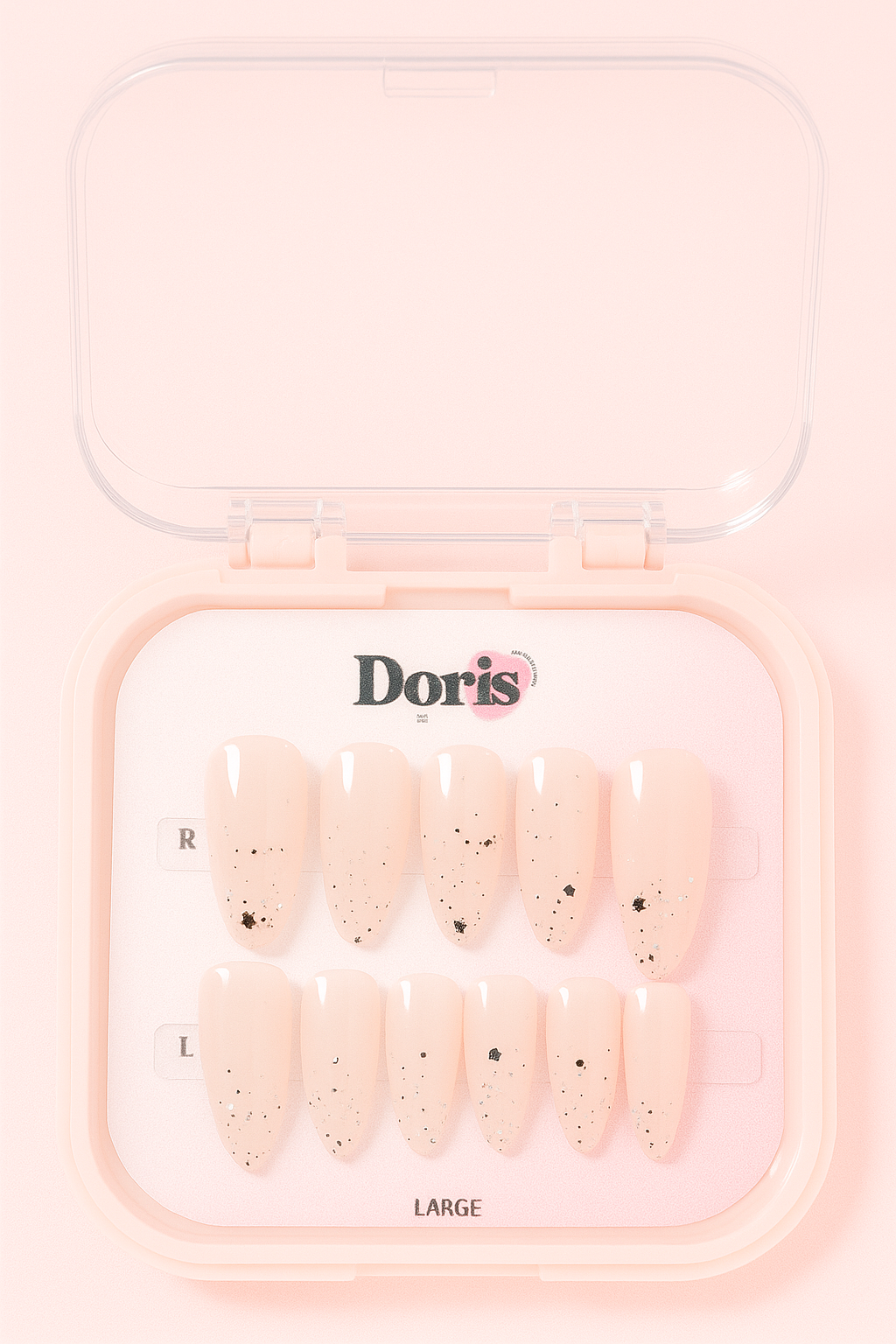 Speckled Press On Nails - Nude Black Dot Minimalist Oval Medium False Nails Set - Doris Beauty