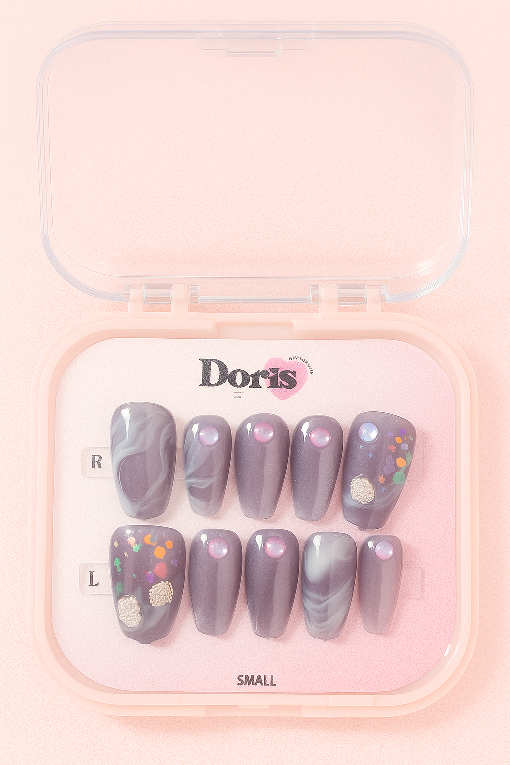 Marble Purple Press On Nails - Dusty Mauve Confetti Oval Medium False Nails Set - Doris Beauty