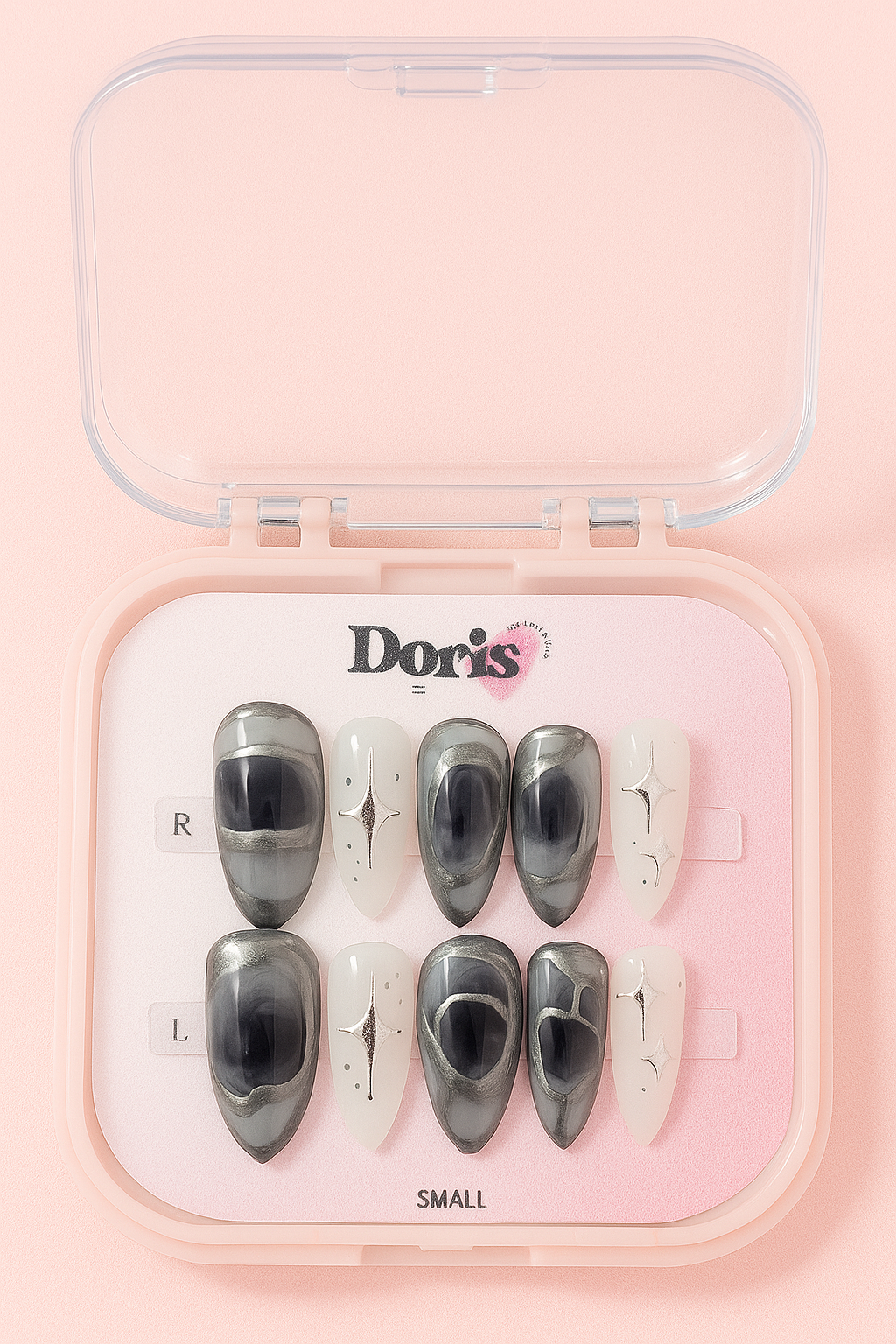 Black White Marble Press On Nails - Star Glitter Coffin Long False Nails Set - Doris Beauty