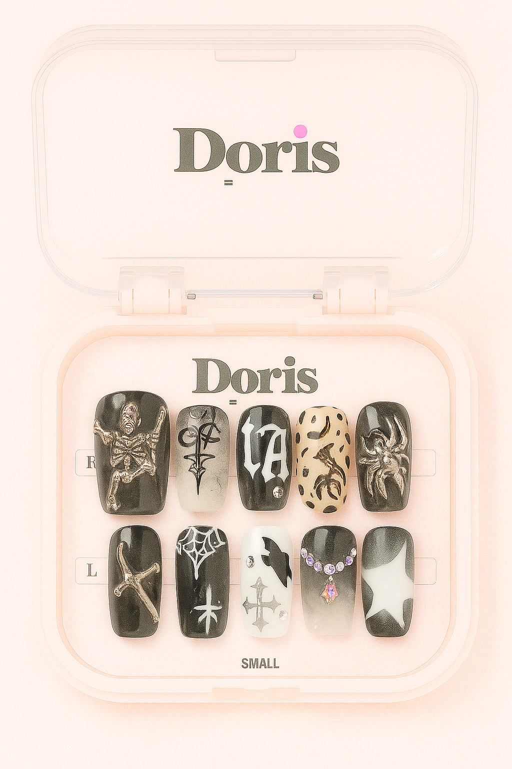 Gothic Press On Nails - Black White Chrome Art Medium Square False Nails Set - Doris Beauty