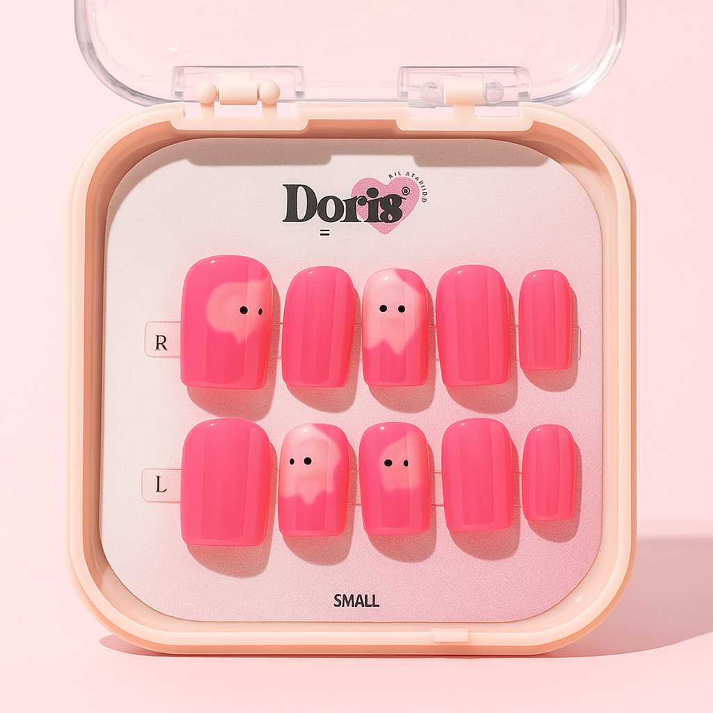 Cute Ghost Press On Nails - Pink Glossy Cartoon Accent Square Short False Nails Set - Doris Beauty
